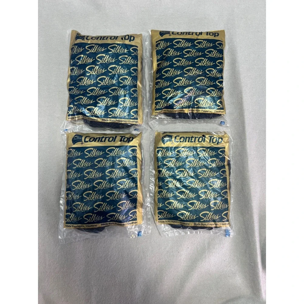 NOS Silkies Control Top Pantyhose Navy Blue Vintage Office Medium Lot of 4 Pairs